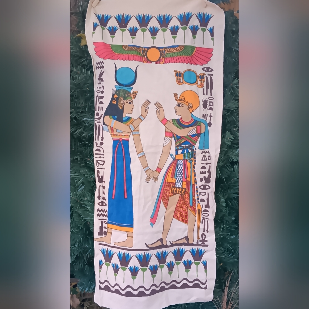 Egypt Cotton Fabric Colorful, Heiroglyphics 30" x 15"